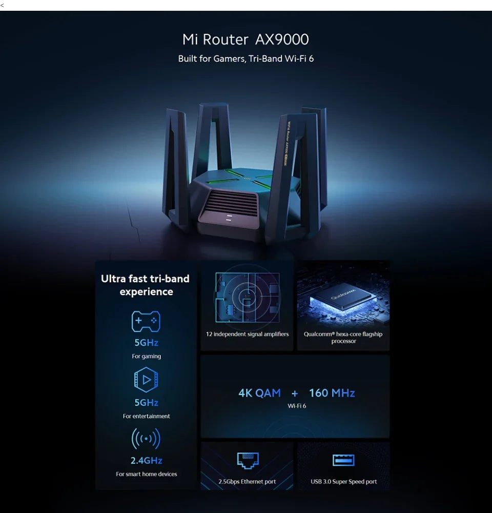 Xiaomi Mi Wireless Router AX9000 EU - Black - Tashqila Xiaomi Mi Wireless Router AX9000 EU - Black - Tashqila
